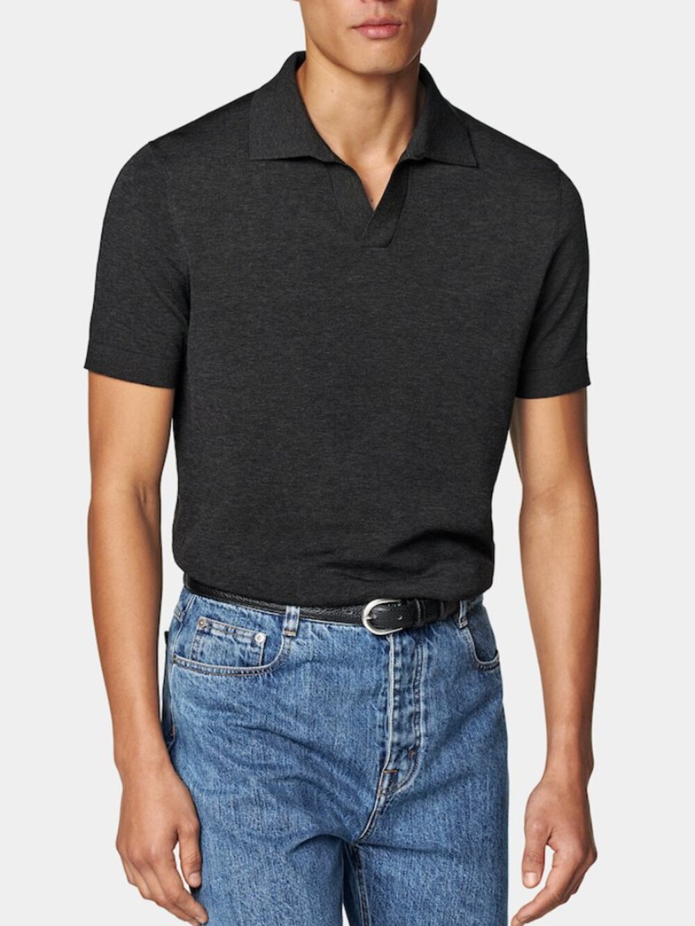Suit Supply Dark Gray Buttonless Polo in Medium